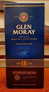 Förpackning av Glen Moray Single Malt Scotch Whisky.