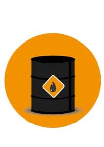 Illustration av en oljefat med en droppsymbol på en orange bakgrund.