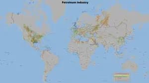 World map showing petroleum industry infrastructure.