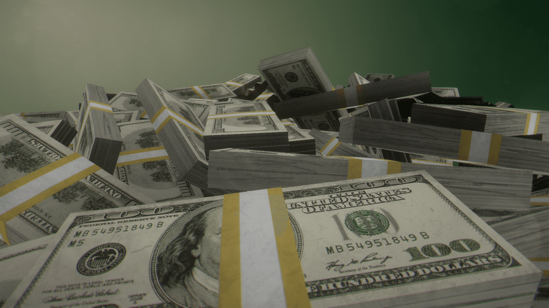 Högar av 100-dollarsedlar i amerikanska dollar.