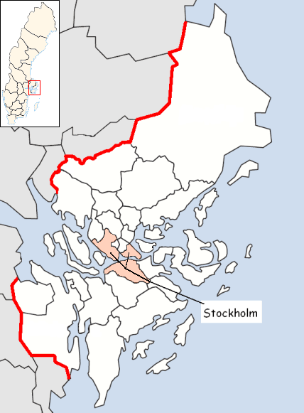 Karta över Stockholms kommun i Stockholms län.