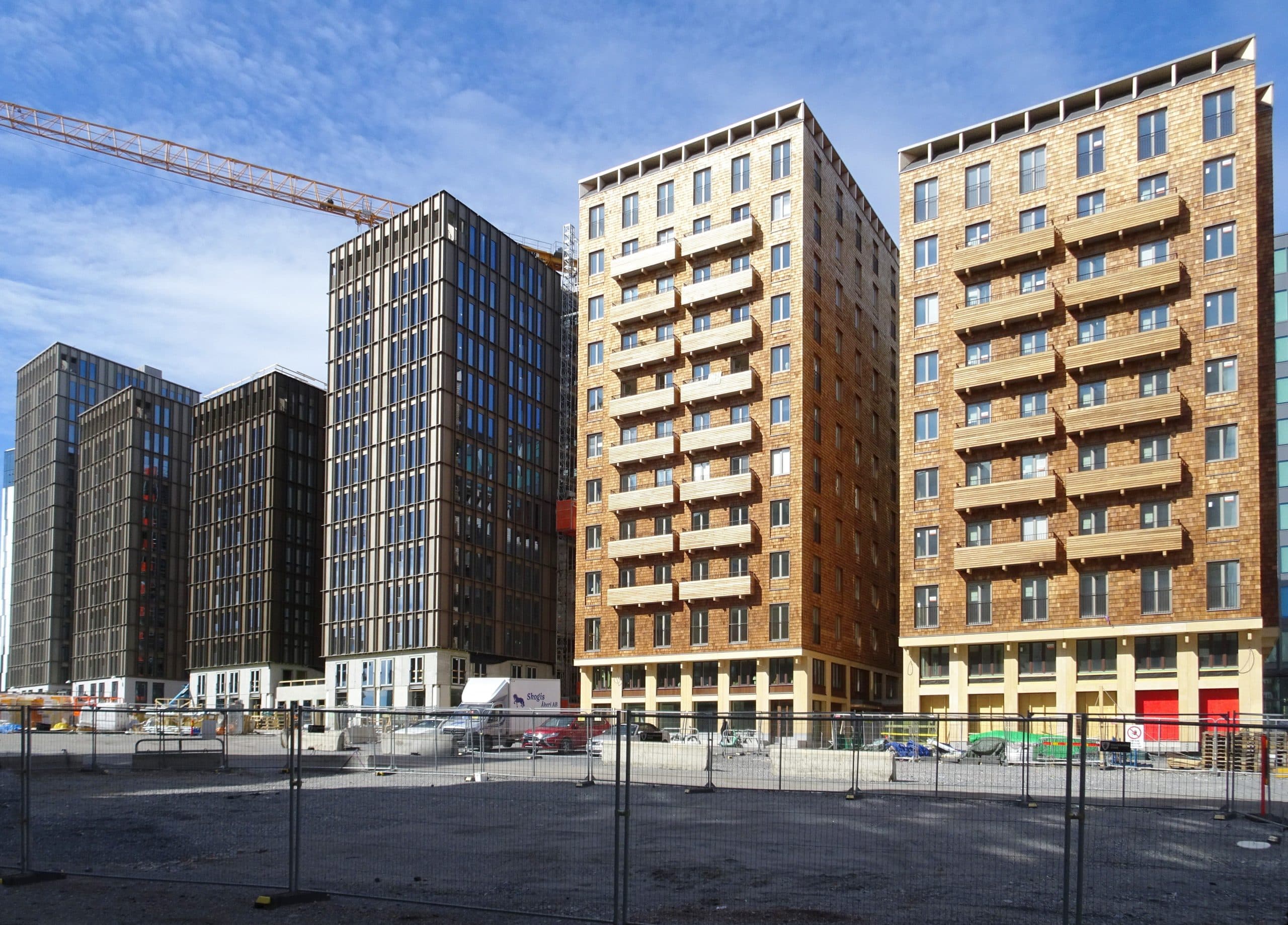 Nya lägenhetsbyggnader i Hagastaden, Stockholm.