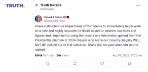 Skärmdump av ett Truth Social-inlägg av Donald Trump.
