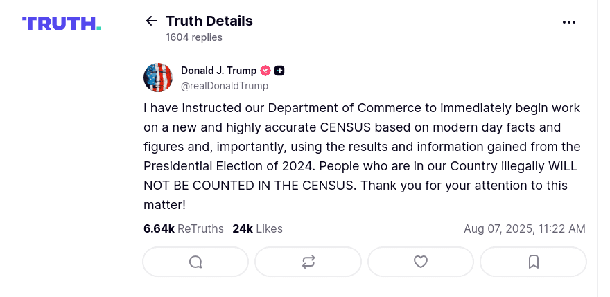 Skärmdump av ett Truth Social-inlägg av Donald Trump.