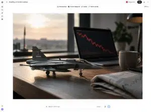 Saab-aktien - modellflygplan och börsgraf pekar neråt